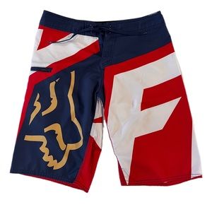Mens Fox Racing Boardshorts Swim Trunks 30 Small Red White Blue Summer